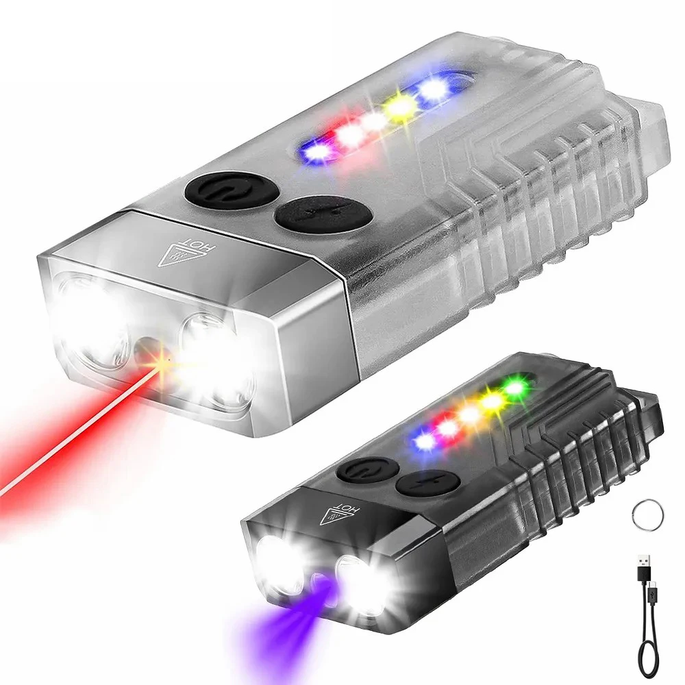 E2 Mini EDC Flashlight 1000 Lumens 365nm UV Red V10 Light 12 Modes Pocket Keychain Light Torch with Magnetic Base Beeping Alarm