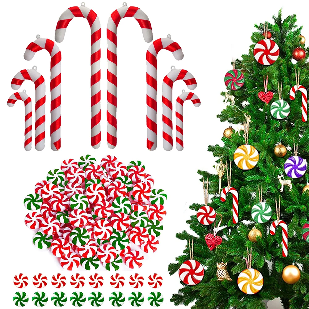 Weihnachten Zuckerstangen Ornamente Rot und Weiß Kunststoff Weihnachtsbaum Hängende Dekorationen für Zuhause Weihnachten Neujahr Navidad Supplies