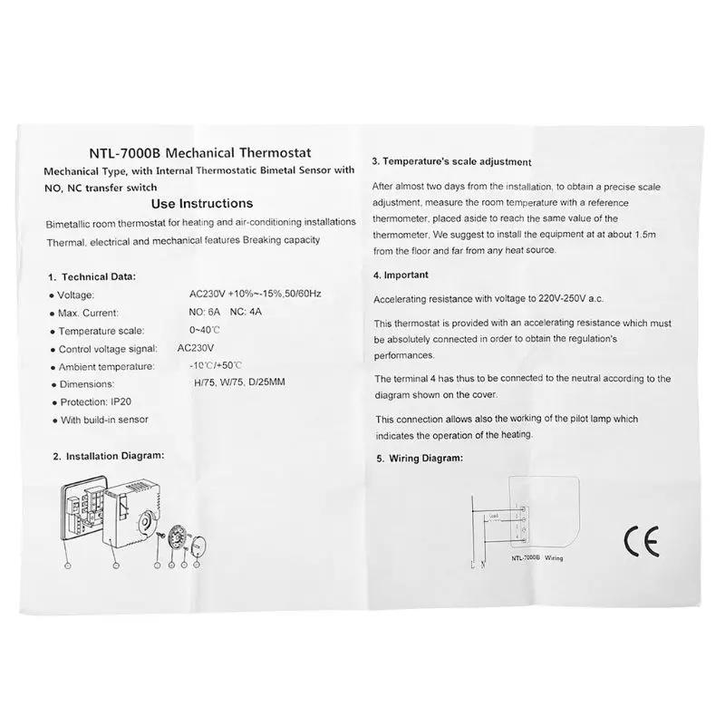 Universal 220V-250V 50/60Hz Room Thermostats Energy Save Mechanical Temperature Controller with Switch