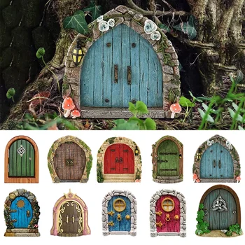 Miniature Fairy Door Figurine Elf Home Ornament For Yard Art Garden Tree Sculpture Statue Wooden Dollhouse Outdoor Garden Decor 1