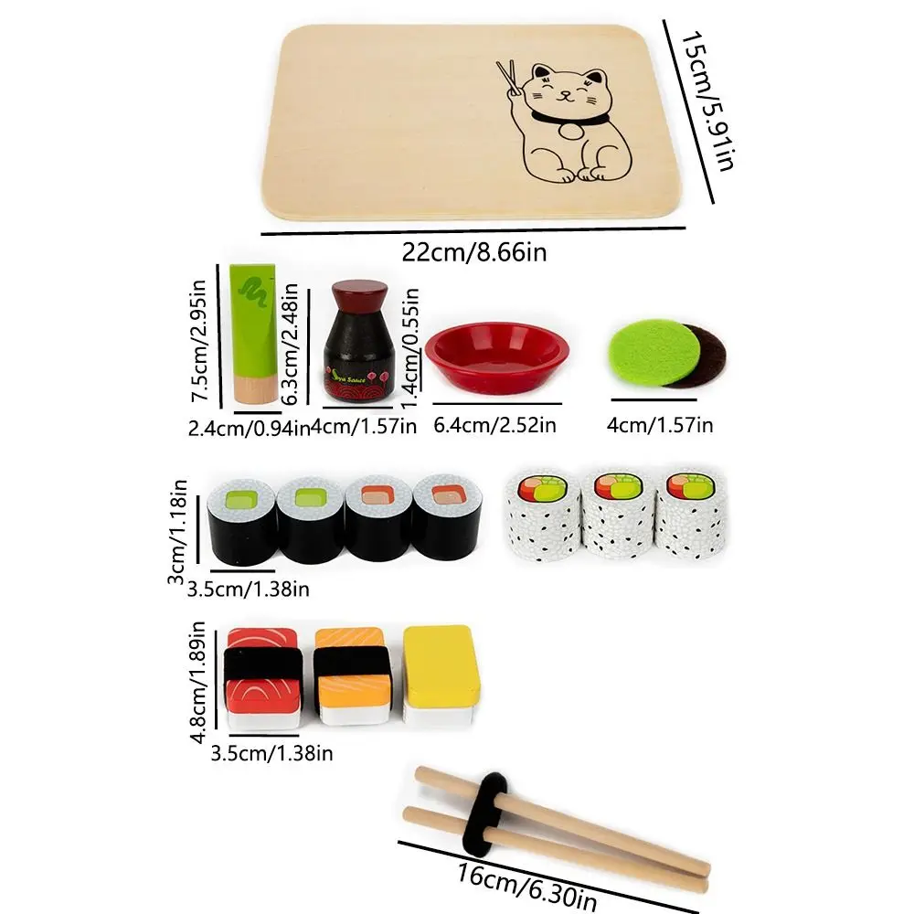 Funny Simulation Make Sushi Kitchen Smooth Japanese Style Pretend Play Sushi Toys Birthday Gift Educational Wooden Food Set