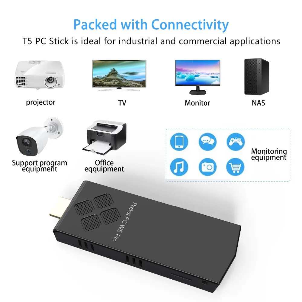 Mini PC Stick Pocket PC with Intel Atom Z8350 & Windows 10 Pro 4GB RAM 64GB  ROM Support Auto-On After Power Failure,Support 4K HD,Dual Band WiFi