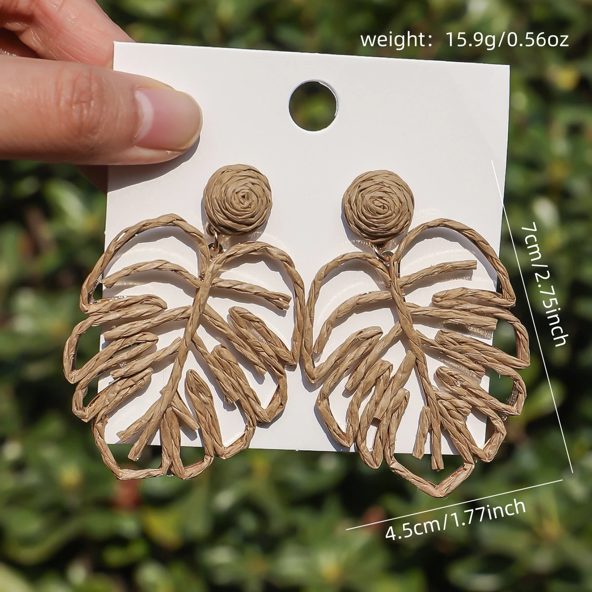 Boho Fashion Handmade Hollow Leaf Pendant Earrings for Women Ladies Elegant Geometric Rattan Raffia Earring Summer Party Jewelry