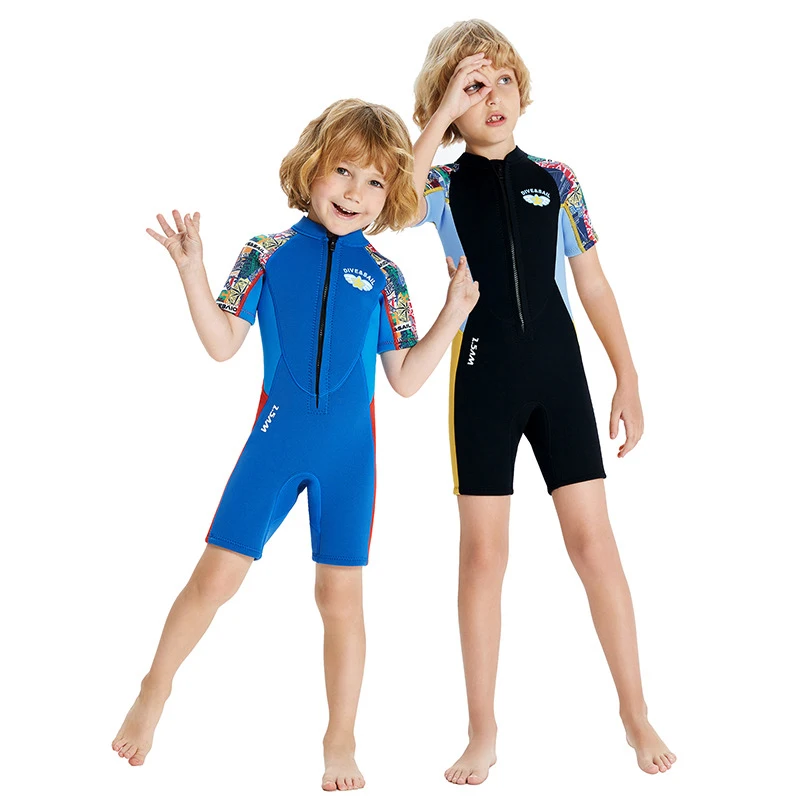 2.5MM Kids Swimwear Boys Long Swimsuit Quick Drying Long Sleeved Swimsuit Children's Sunscreen UPF50+ Protective Bathing Suits anti uv protection kids full body quick dry spandex swimwear children lycra rush guard scuba surfing beach bathing diving suit