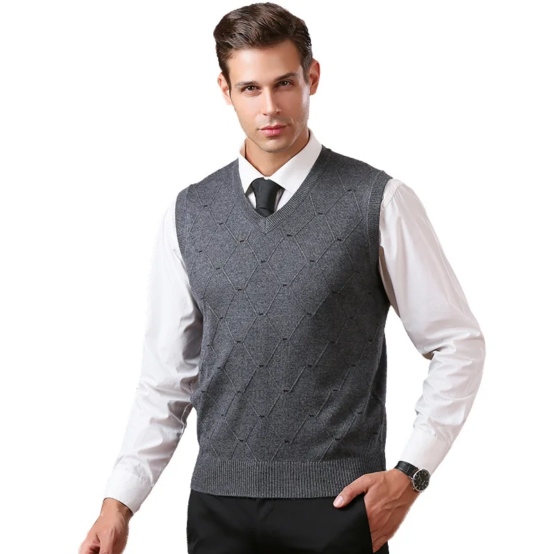 

Autumn New Slim Knitted Pullovers Men V-Neck Sleeveless Formal Business Pull Homme Casual Solid Sweaters Vest