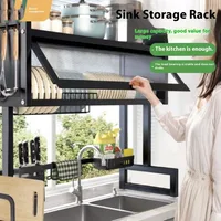 Over The Sink Dish Drying Rack Multi-Functional Countertop Scullery Kitchen Sink Storage Shelf Dish Drain Rack with Cabinet Door 1