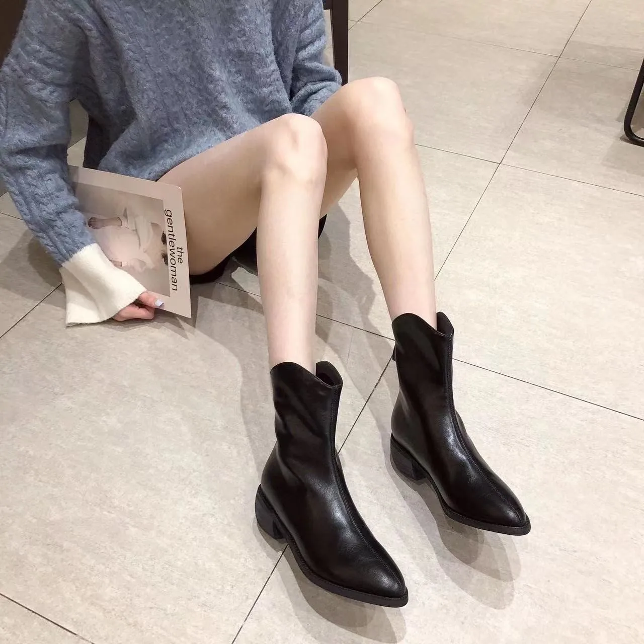 

Женские ботинки, осенне-зимние ботинки на платформе, без шнуровки, короткие ботинки челси, кроссовки с острым носком, повседневные Нескользящие ботинки, ковбойские ботинки