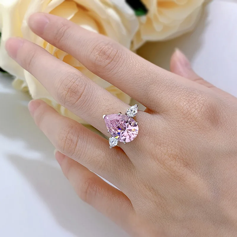 美品 ダイヤ ピンクシルバー マット 指輪 14号（4℃） Kqdance 925 Sterling Silver With 10*14mm Pear Cut Large Pink