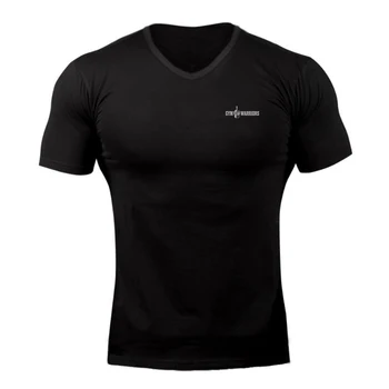 T-shirt traspiranti in cotone con scollo a V sportivo da corsa estivo T-shirt fitness da uomo a maniche corte Camicie fresche Abbigliamento da allenamento per bodybuilding da palestra