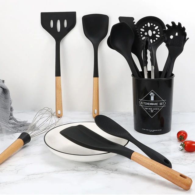 14/7/5pcs Silicone Kitchen Utensils Set Wooden Handle Non-stick Spatula  Cooking Tool Kitchenware Set kitchen Gadgets Accessories - AliExpress