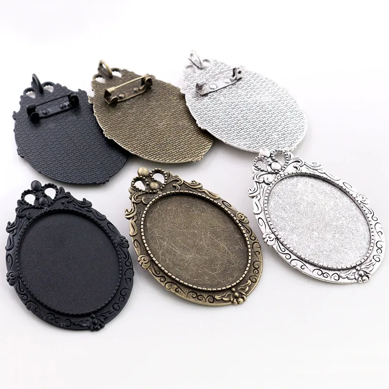 5pcs 30x40mm Inner Size Pin Brooch Pierced Style Base Setting Pendant