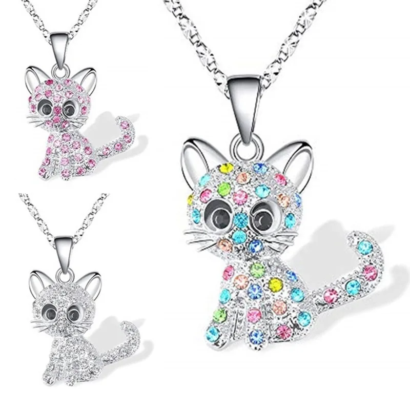 Mira Telescopica Collar Colgante De Plata Esterlina 925 Con Diseño De Gato, Estrella Y Luna | Regalo Para Mujeres Y Niñas Collar Plata 925 Gato Luna