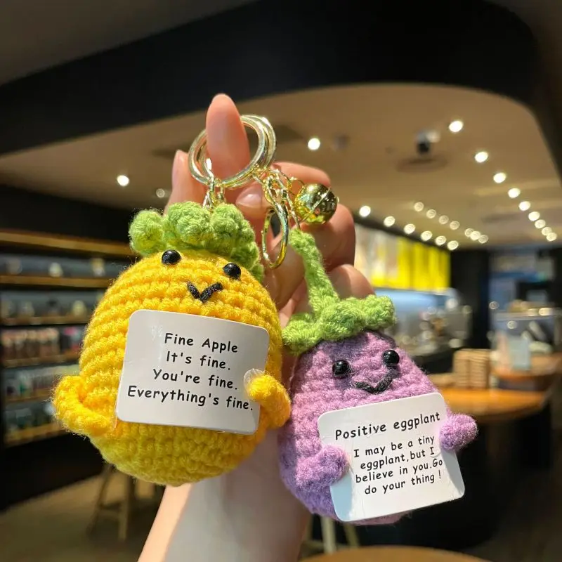

Funny Vegetable Doll Crochet Keychains Cute Eggplant Doll Knitting Keyrings For Car Keys Handmaking Knitted Keyrings Bag Pendant