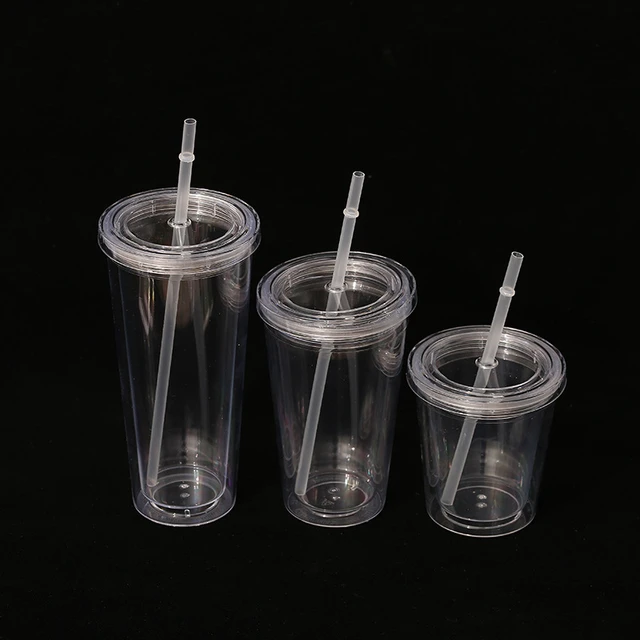 Clear Plastic Tumblers Lid Straw  Clear Reusable Water Bottles - 12oz/16oz  Water - Aliexpress