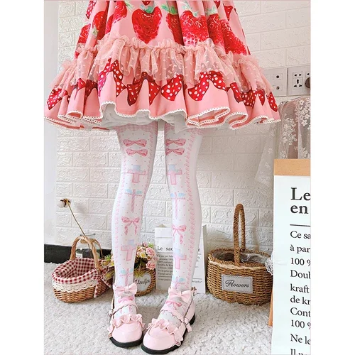 Sweet Lolita Socks Women's Long Sock Summer and Autumn Tube Socks Velvet Printed Lolita Japanese Sockings Thigh High Stockings