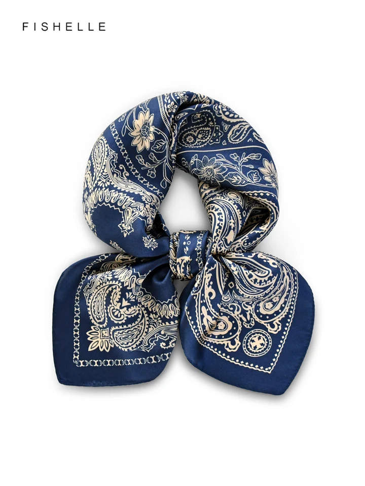 Navy blue Paisley 100% natural silk scarves small square scarf