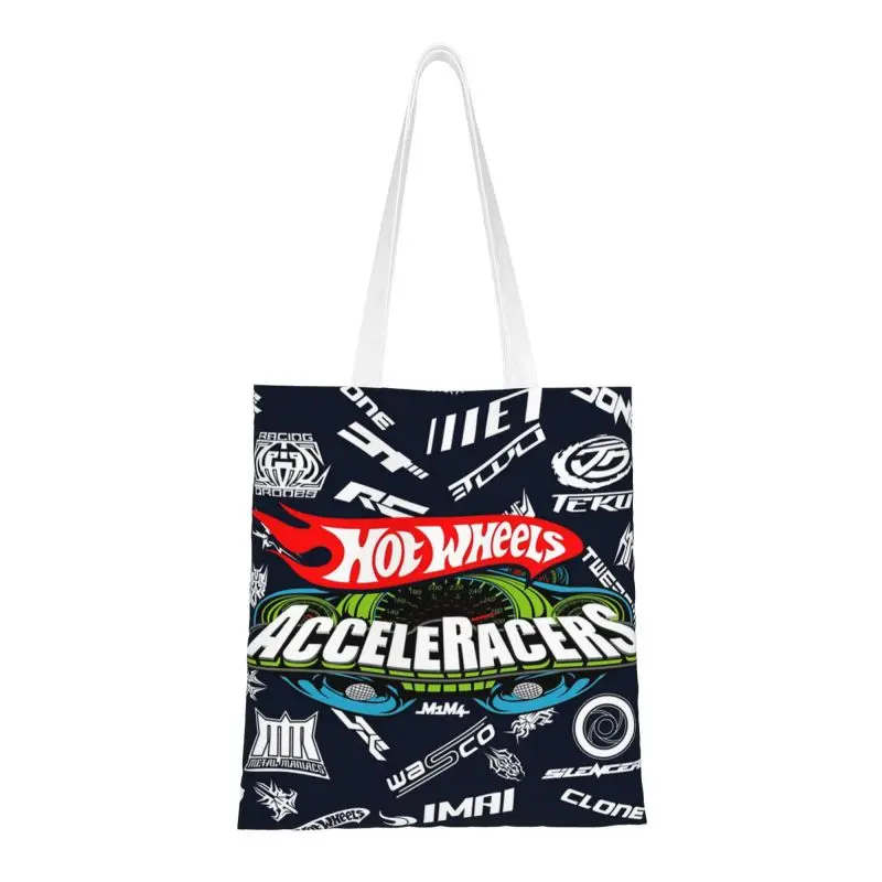 Acceleracers Loghi Hot Wheels Generi Alimentari Shopping Tote Bag Donna Kawaii Cartoon Sport Car Canvas Shoulder Shopper Bag Borse