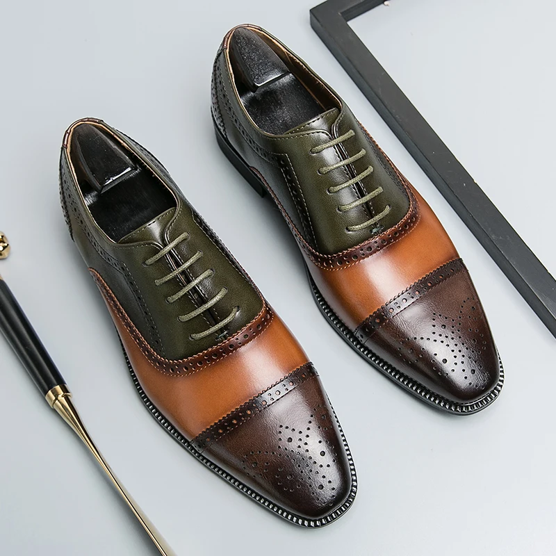 Men Oxford Shoes Lace-up Front Two Tone Business Dress Shoes
