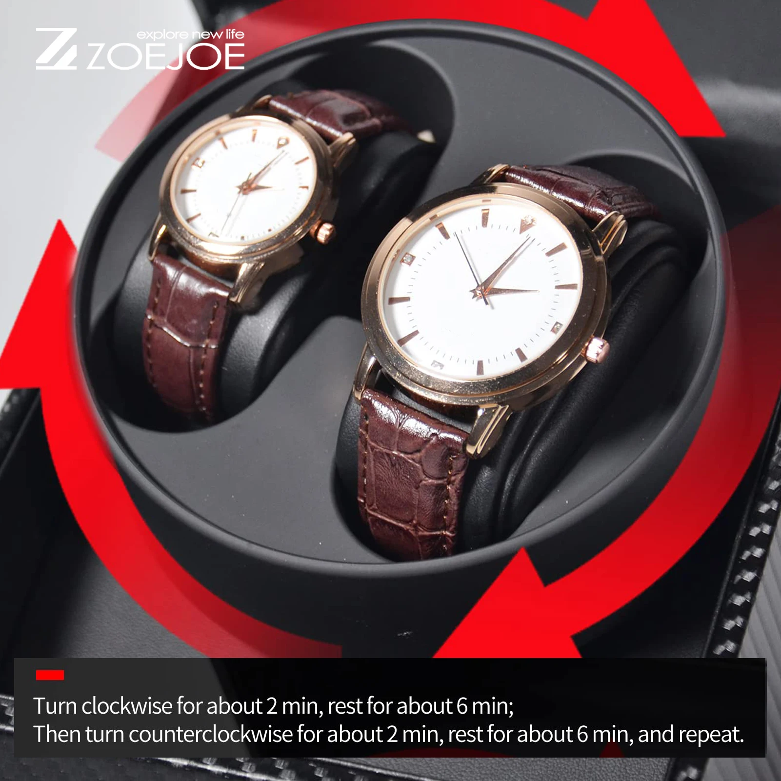 ZOEJOE 2+0 시계 와인더, 탄소 섬유 질감, 조용한 모터, 컴팩트 사이즈, 남성 여성을 위한 자동 기계식 시계 보관함