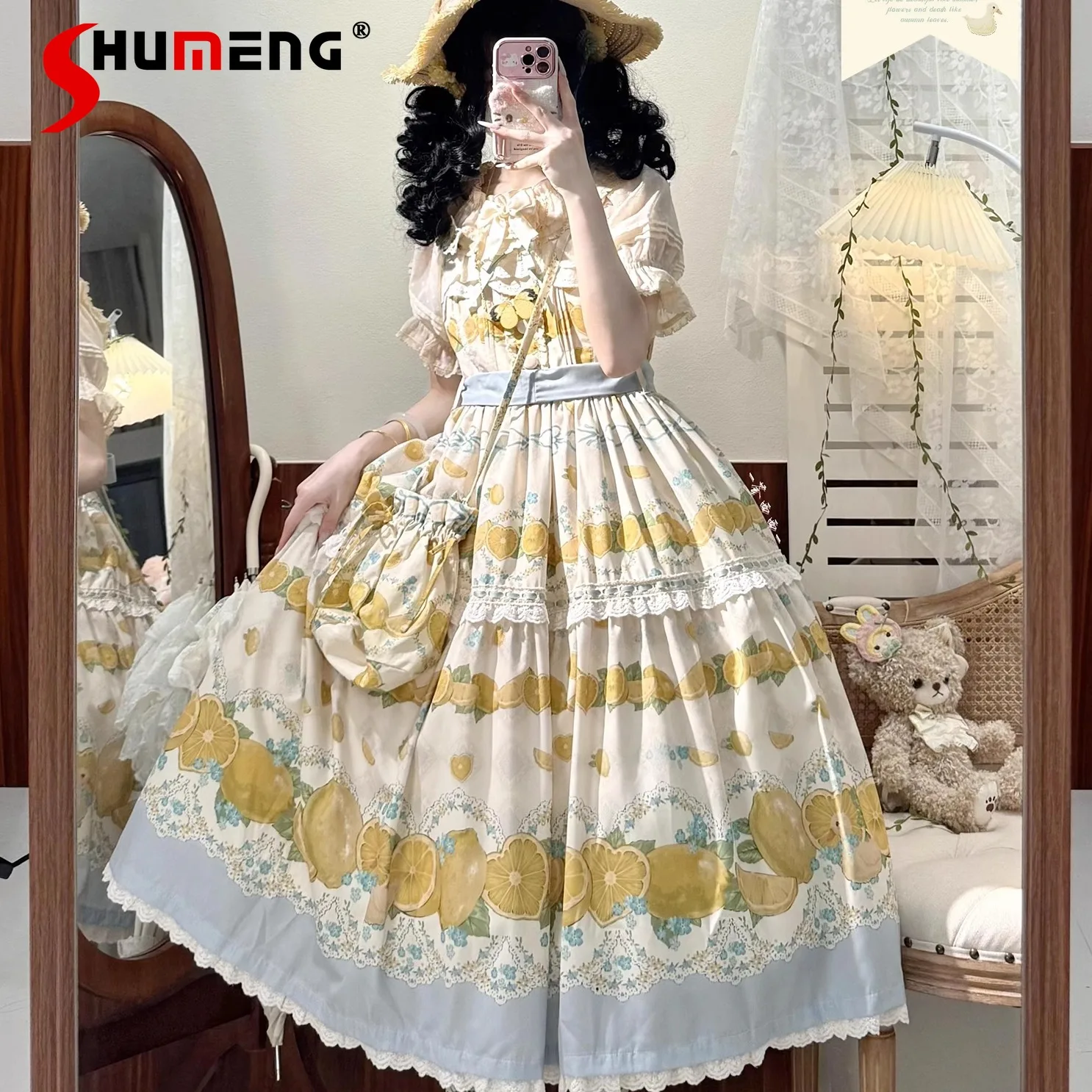 Mori Girl Cla Sweet Elegant Long Suspender Dress JSK Summer New Japanese  Girls Cute Bow Print Lolita Dress Daily Cotton Dress - AliExpress 200000345