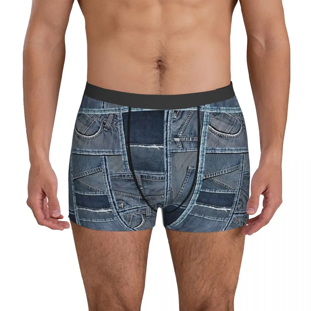 Blue Jeans Denim Patchwork Underpants Breathbale Panties Male Underwear Print Shorts Boxer Briefs