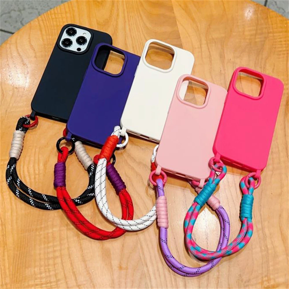 Silicone String Case Cover For iPhone 15 14 13 Pro Max 12 11 XS XR Lanyard  Case