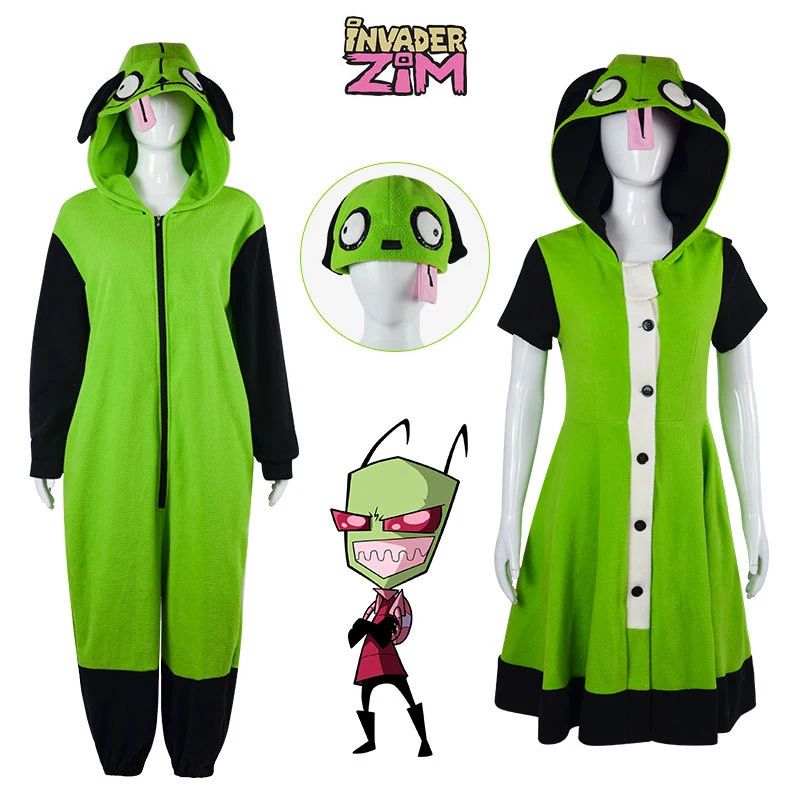 InvaderCosplayZIMCostumeAnimeCharactersUniformPajamasSetGreenLoungewearHatsHalloween