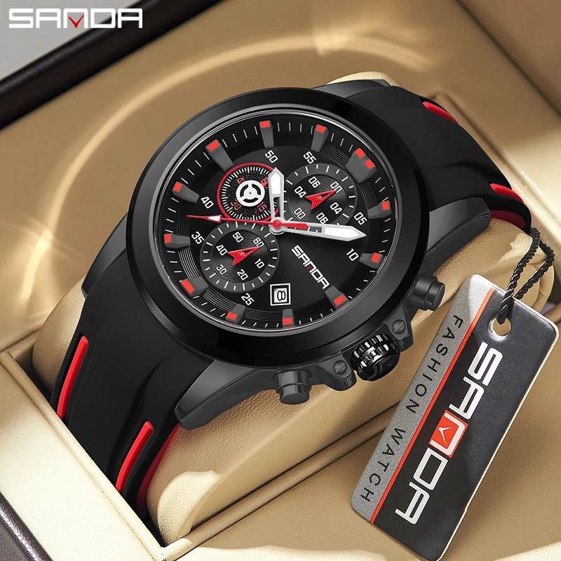 New 5503 Three Eyes Six Needle Men's Wrist Watches Waterproof Calendar Silicone Strap Fashion Simple Quartz Watches For Men's