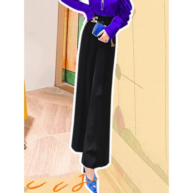 2024 New Yellow Casual Office Straight Trousers High Waist Vintage Wide Leg Pants Women Fashion Korean Baggy Elegant Sweatpant