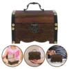 Treasure Chest Piggy Bank with Key Lock Wedding Coin Wooden Savings Dark Brown Child 1