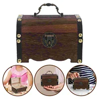 Treasure Chest Piggy Bank with Key Lock Wedding Coin Wooden Savings Dark Brown Child 1