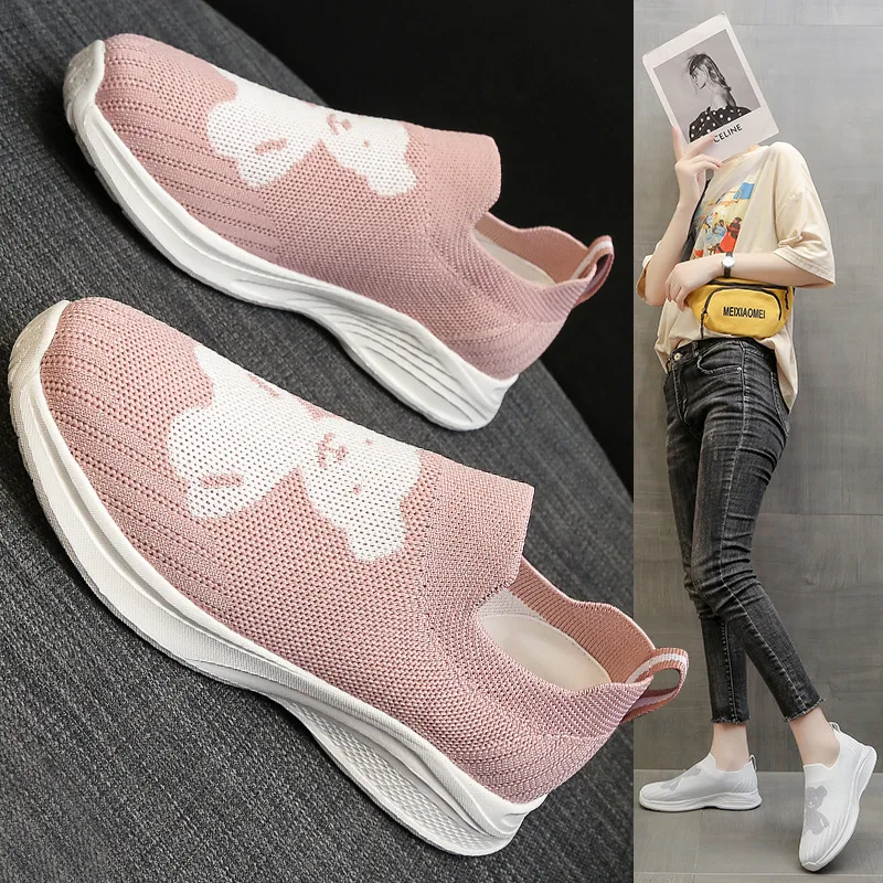 Women Knitted Vulcanized Shoes Platform Sneakers Female New Flat  Breathable LightweightCasual Bear  Zapatillas Mujer