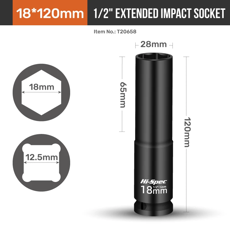 Hi-Spec 1/2" Extra Long Drive Impact Socket CR-MO Pneumatische Hülse Verlängerungsstange Elektroschlüssel Buchse Pleuel Reparatur – Detail 9