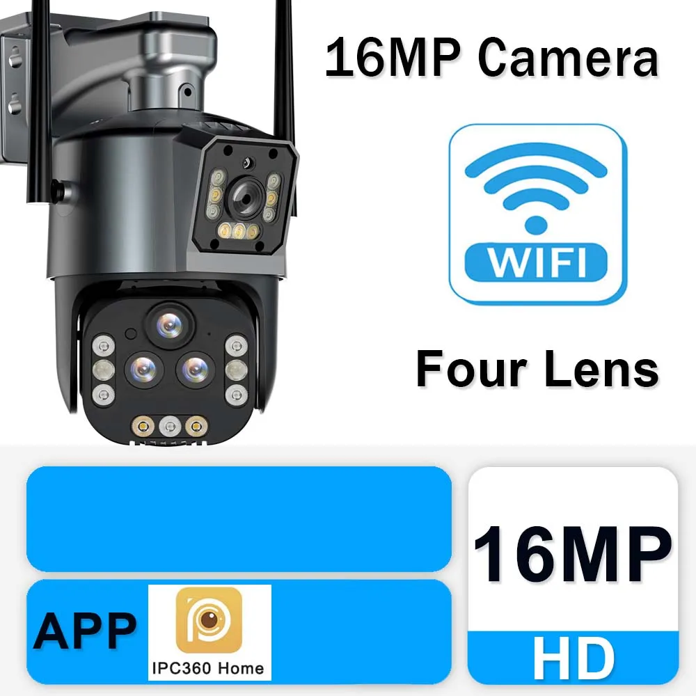 16MP 8K Wifi IP Camera, 20X Zoom AI Auto Tracking, Outdoor Wireless Security Camera, 4K Four Lens Dual Screen, 360° PTZ Camera, Smart Home CCTV, Wifi Surveillance Cameras 9