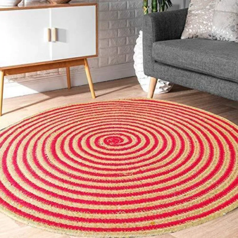 

Rug 100% Natural Jute Cotton Handmade Round Carpet Living Modern Area Rag Rugs