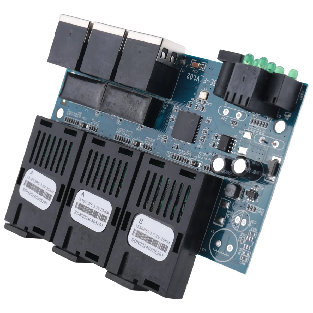 Ethernet Fiber Switch 100M PCBA Board Optic Media Converter 20Km 3 Fiber 3 RJ45 Support RPOE Simplex SC Switch-Elect