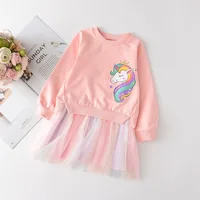 Robe licorne pour filles, vêtements d'automne et de printemps pour enfants, Costume en coton pour tout-petits, fête d'anniversaire, robe princesse décontractée en maille, nouvelle collection 4