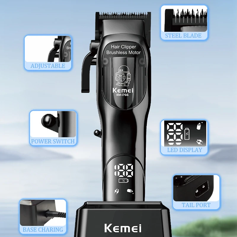 Kemei Hair Clippers for Men Beard Trimmer Professional Barber Clippers with LCD Display Rechargeable Clippers for Hair Cutting 4