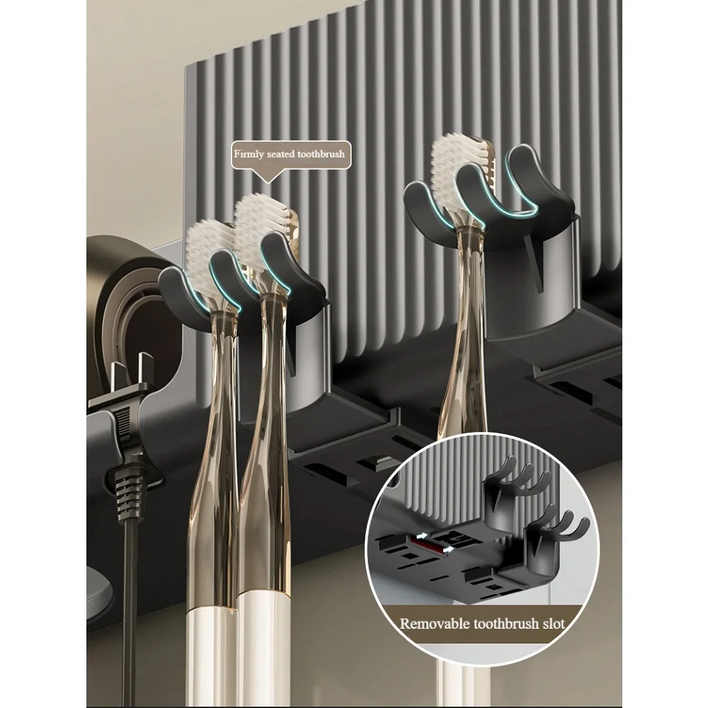 2025new Model 3 in 1 Wall Mounted Hair Dryer Holder Organizer  with Toothbrush Cup Holder Shelf for Blow Dryer,Brushes,Cosmetics 5