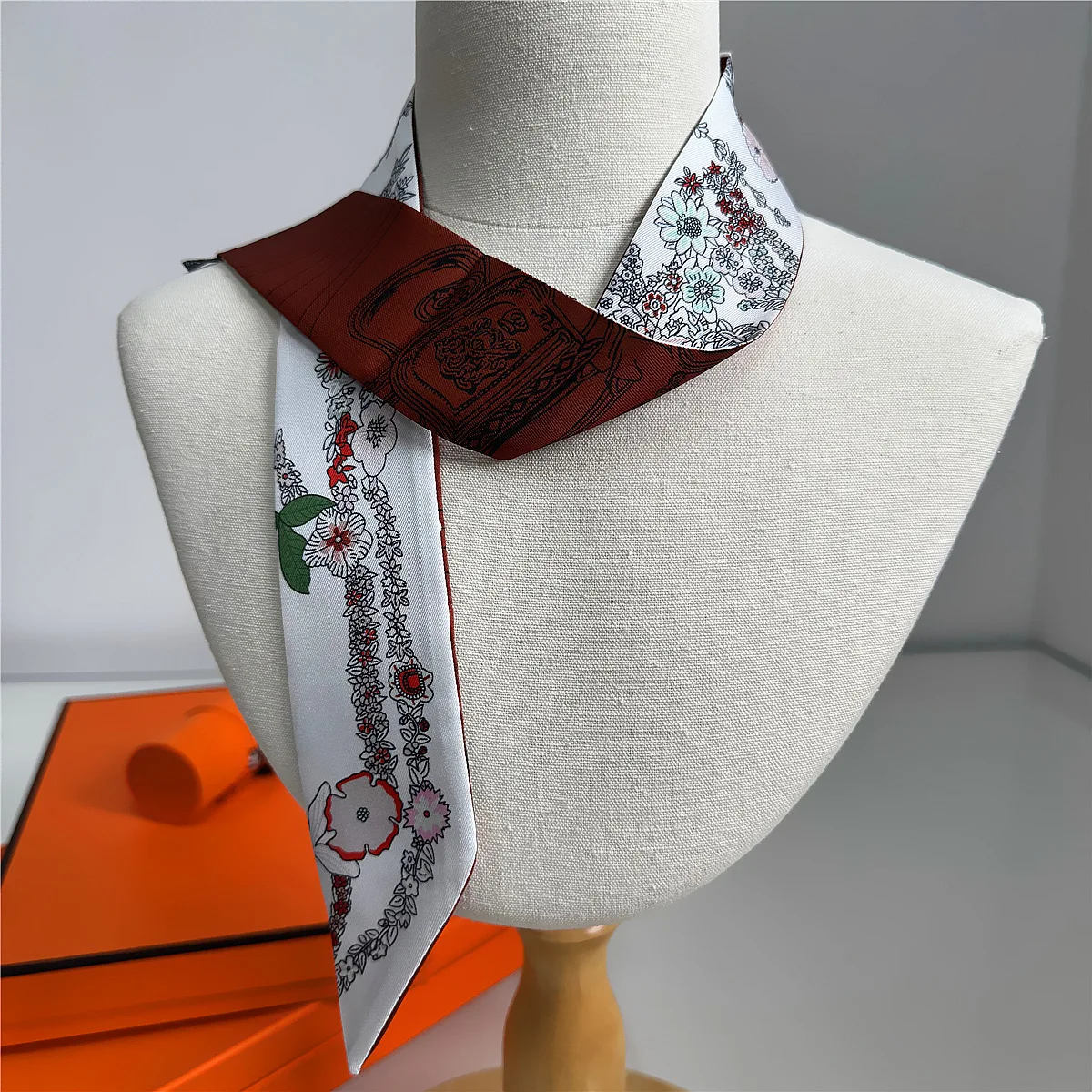 Marke Design Blumen Frauen Schal Luxus Seide Schal Mode Haar Stirnband Foulard Dünne Tasche Schals Halstuch Tasche Dekoration – Detail 17