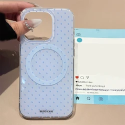 Chic Polka Dot Magnetic Wireless Charging Candy Color Case - Luxury Jelly Cover - iPhone 15 Plus (Blue)
