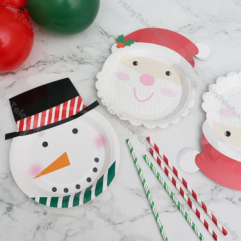 Platos de papel de Papá Noel y muñeco de nieve para niños, vajilla