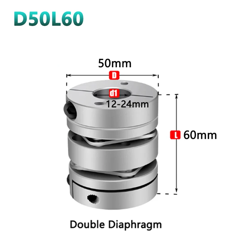 Eixo Flexível Acoplador D50l60 Alumínio Duplo Diafragma Acoplamento Conector Elástico Parafuso Passo Servo Motor Encoder 1pc