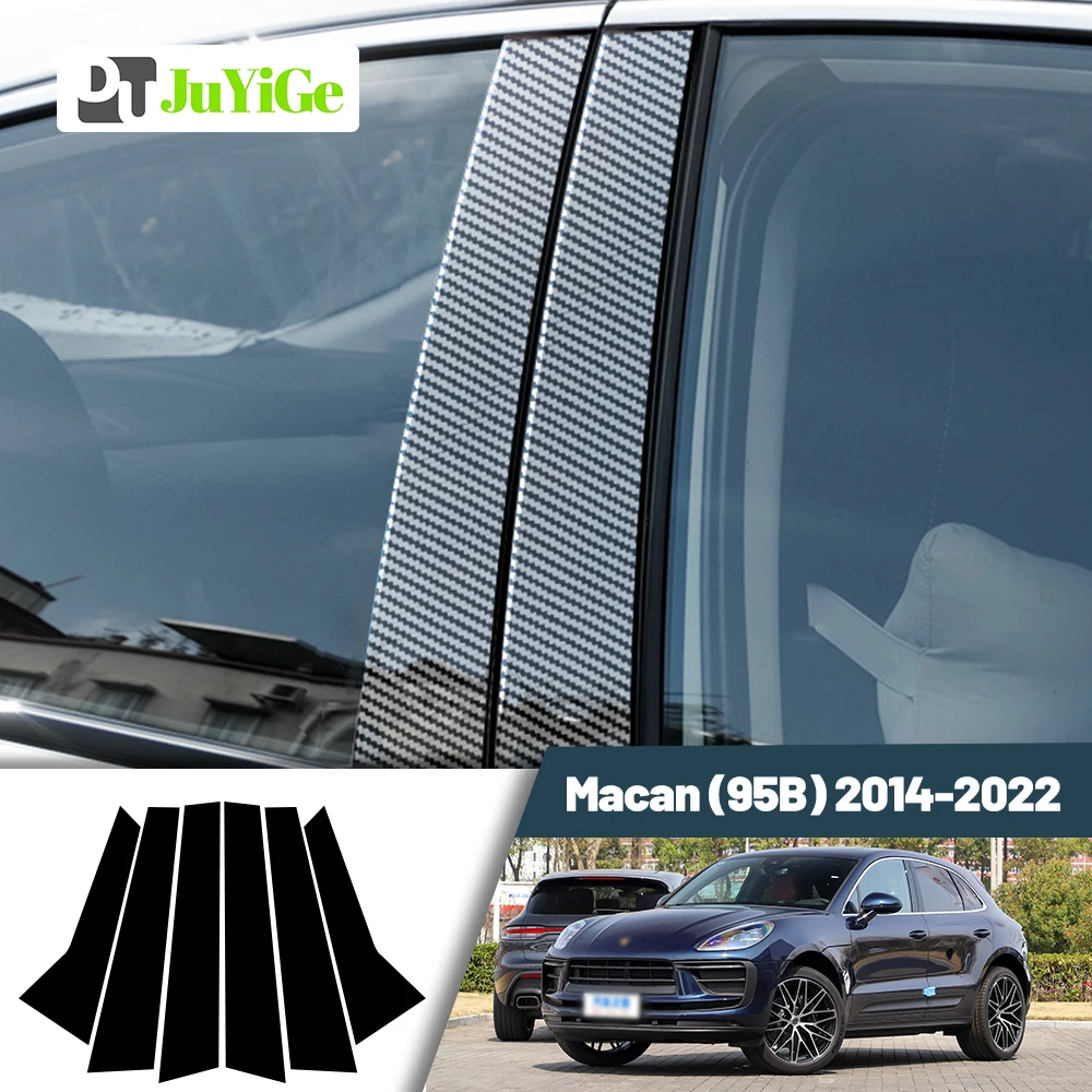 Glossy Carbon Fiber Window Door Deal B C Pillar Post Cover Sticker For Porsche Macan 95B 2014-2015 car stickers car window stickers window door cover trim car window trim stickers
