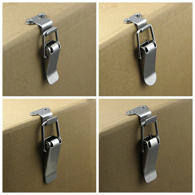 Stainless Steel Spring Loaded Draw Toggle Latch Clamp Clip Silver Hasp Latch Catch Clasp 90 Degrees Duck-mouth Buckle Hook Lock