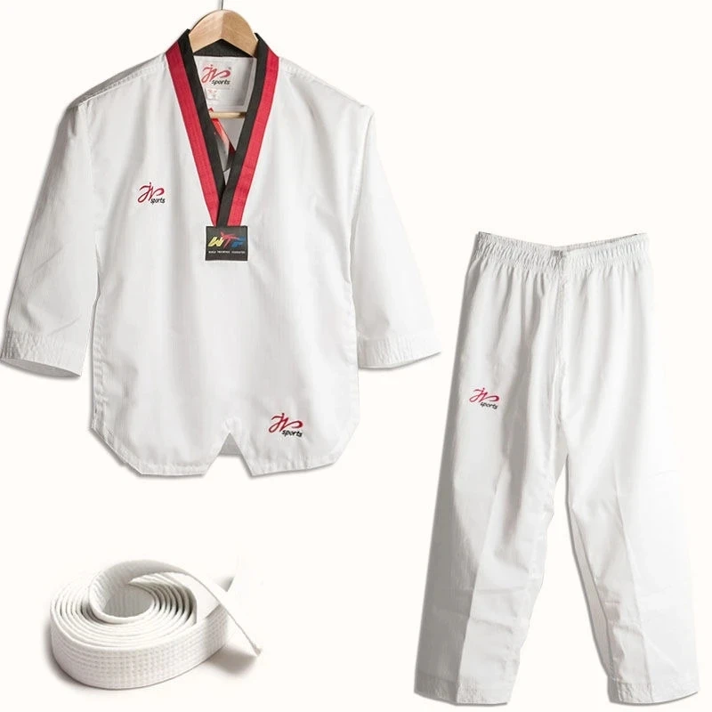 White Taekwondo Uniform For Competition Daily Training WTF Logo Karate Judo Dobok Clothes Children Adult Unisex Martial Arts Gi