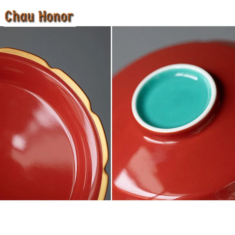 Boutique Palace Red Art Ceramic Kungfu Tea Tray Pot Bearing Household Chinese Style Porcelain Food Fruit Snack Plate Accessories