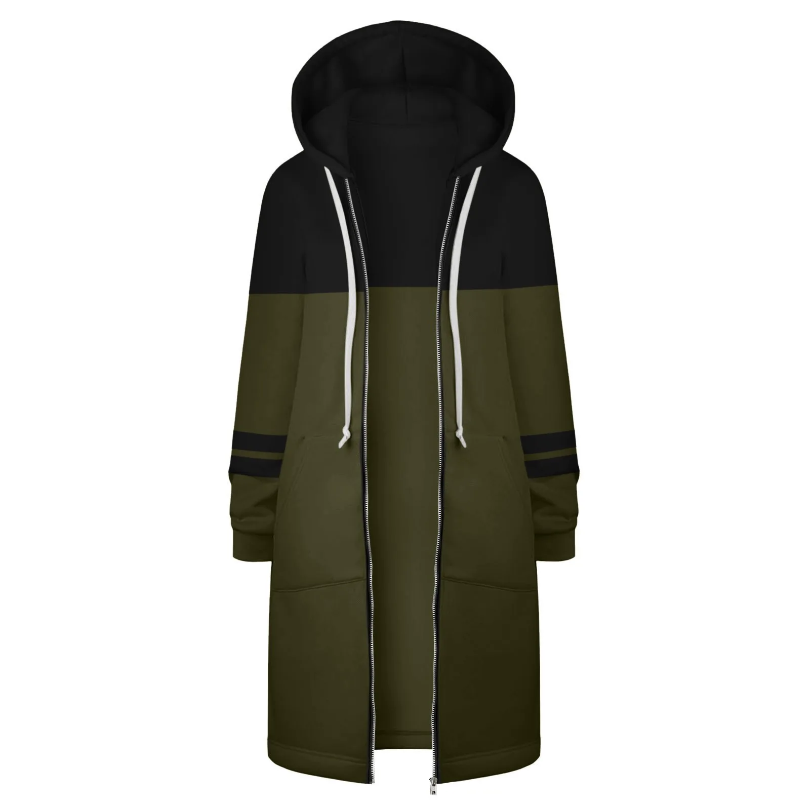 y2k Women's Long Sleeve Hoodies Coat Women Daily Wear Colour Blocking Hooded Hip Zip Straight Sweatshirt All-Match Clothing