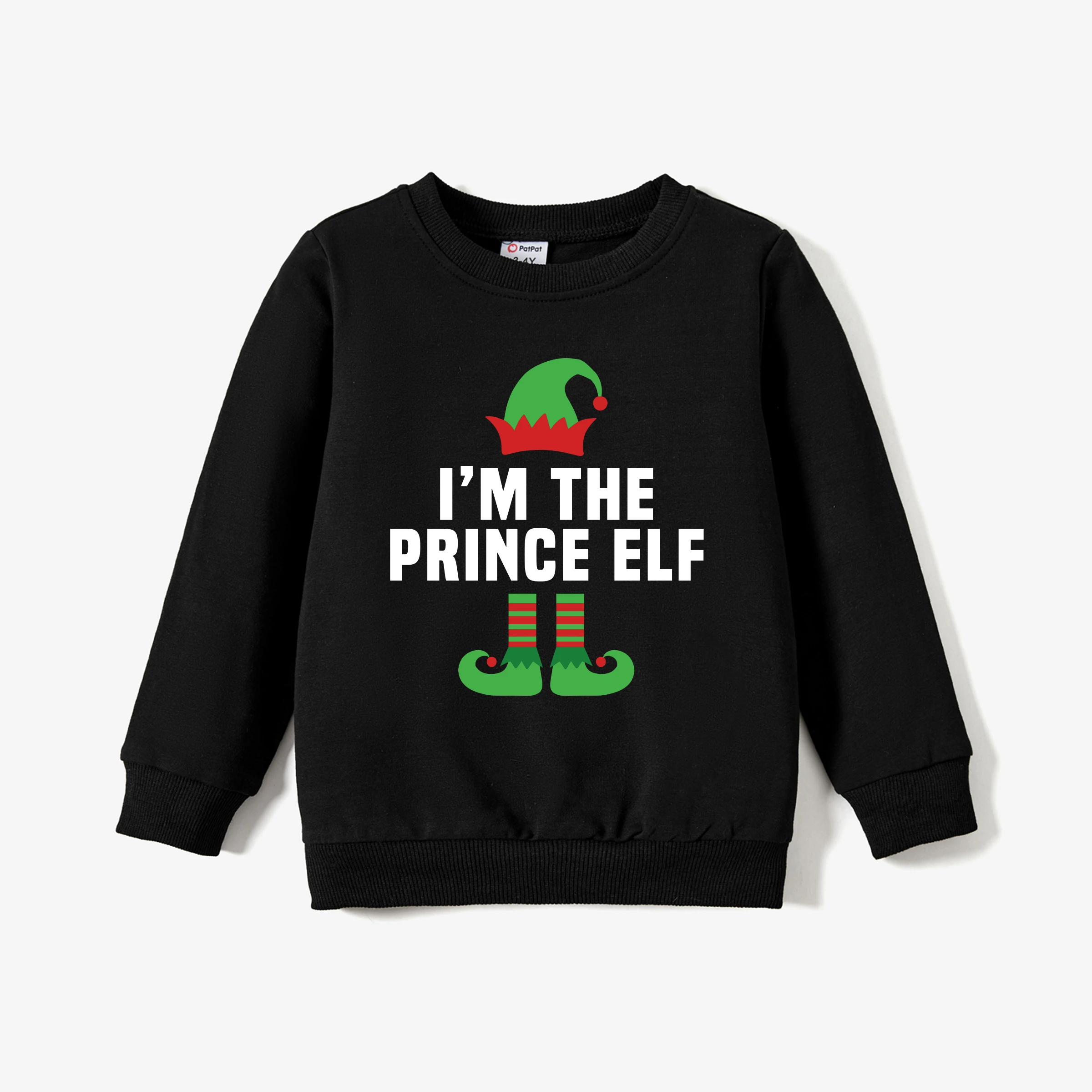 thumbnail image 4 of Camisetas de manga larga negras con diseño divertido de elfo navideño a juego para toda la familia de PatPat, 4 of 5