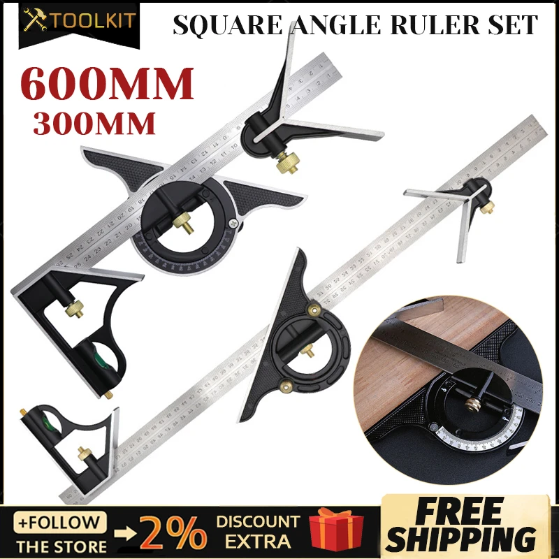 Adjustable Ruler Multi Combination 300mm/600mm Square Angle Ruler Measuring Set Universal Ruler Right Angle Protractor Tools ph measuring device